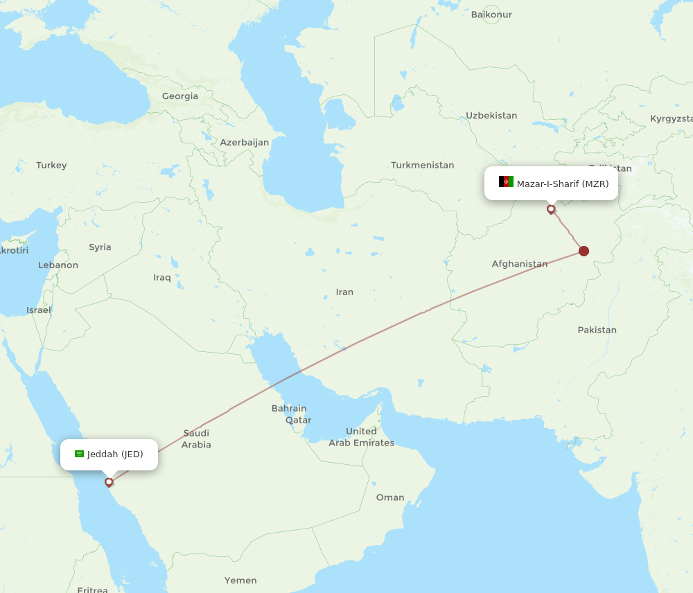 JED to MZR flights and routes map