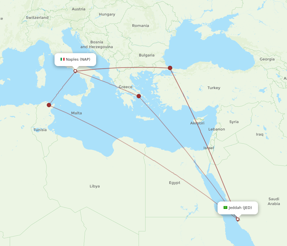 JED-NAP flight routes