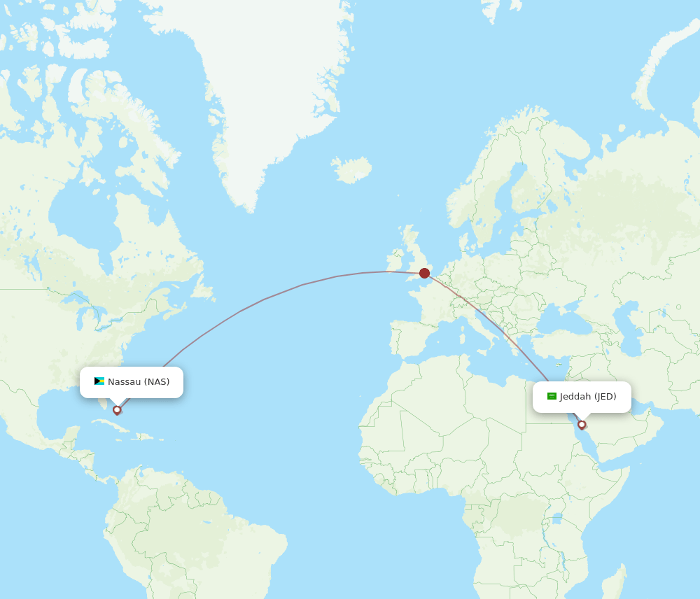 JED to NAS flights and routes map