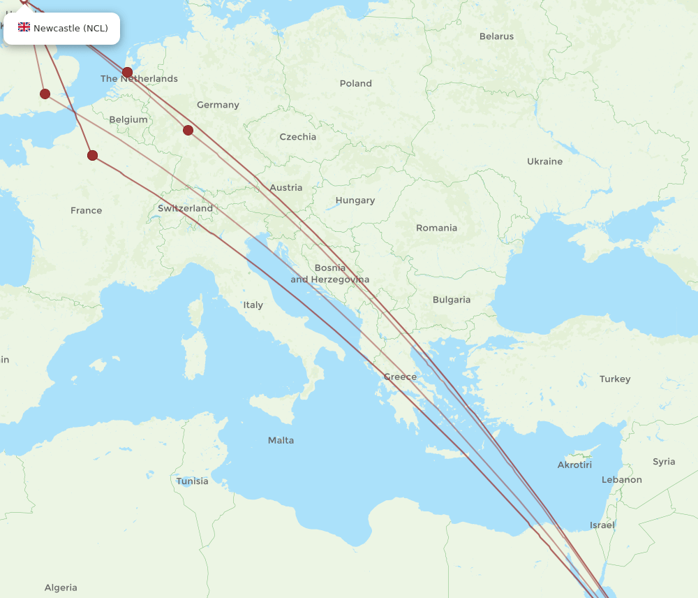 JED-NCL flight routes