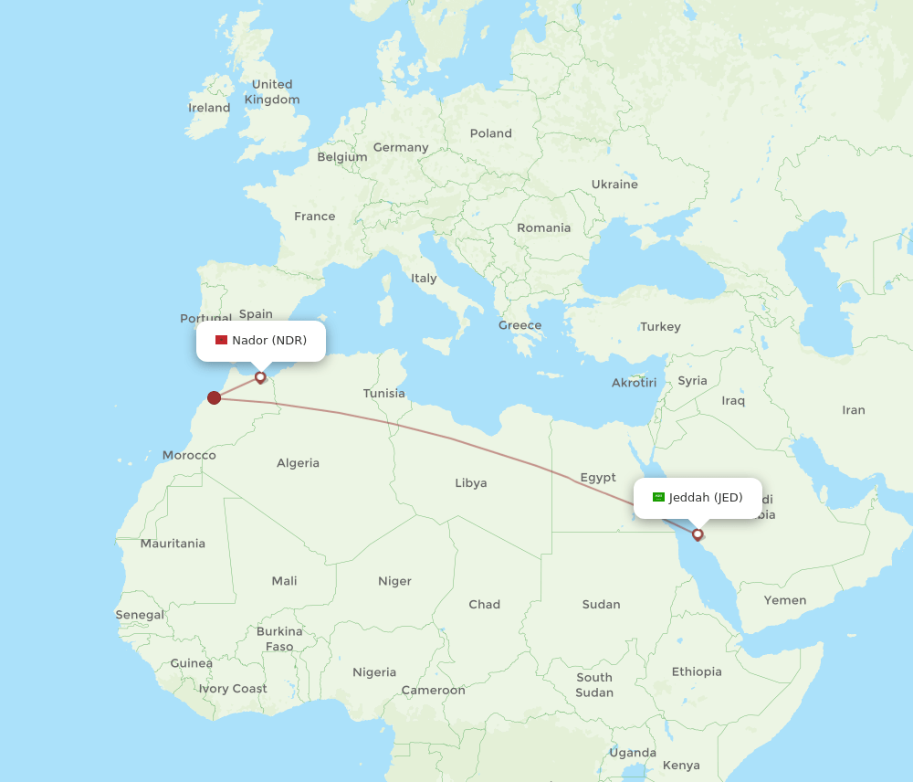JED-NDR flight routes