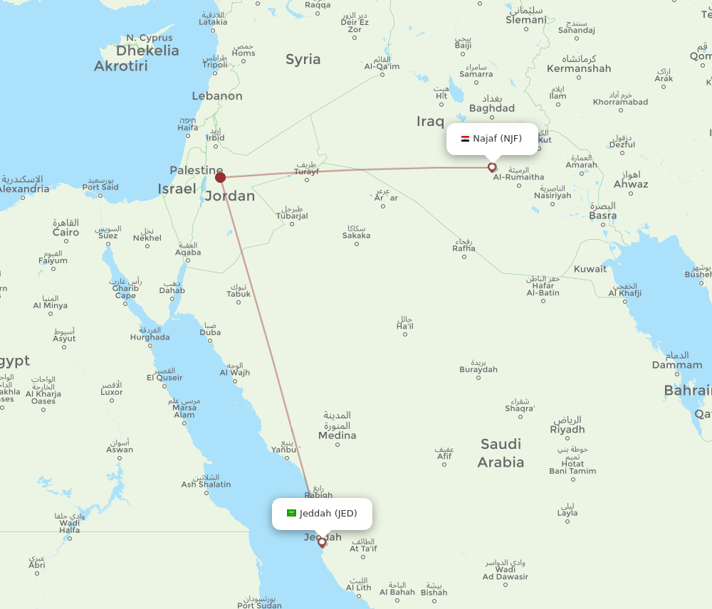 JED-NJF flight routes