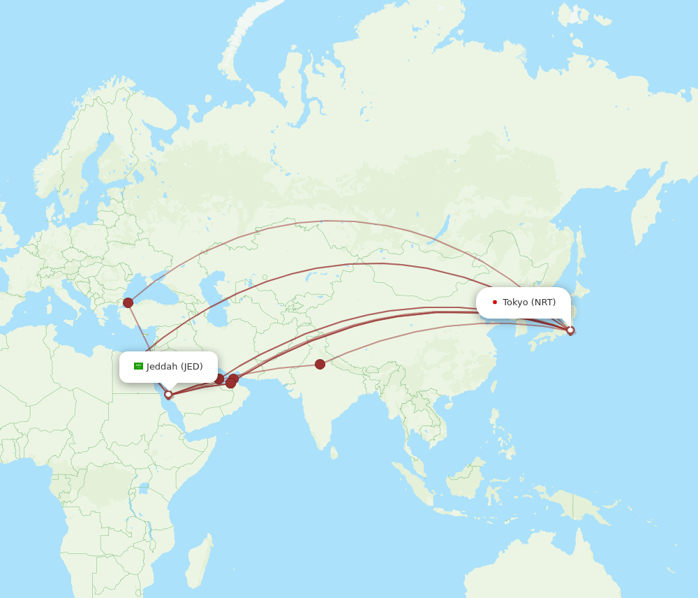 JED-NRT flight routes