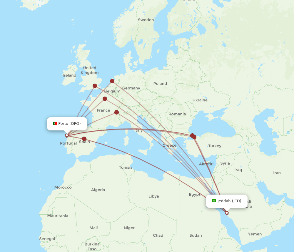 JED-OPO flight routes