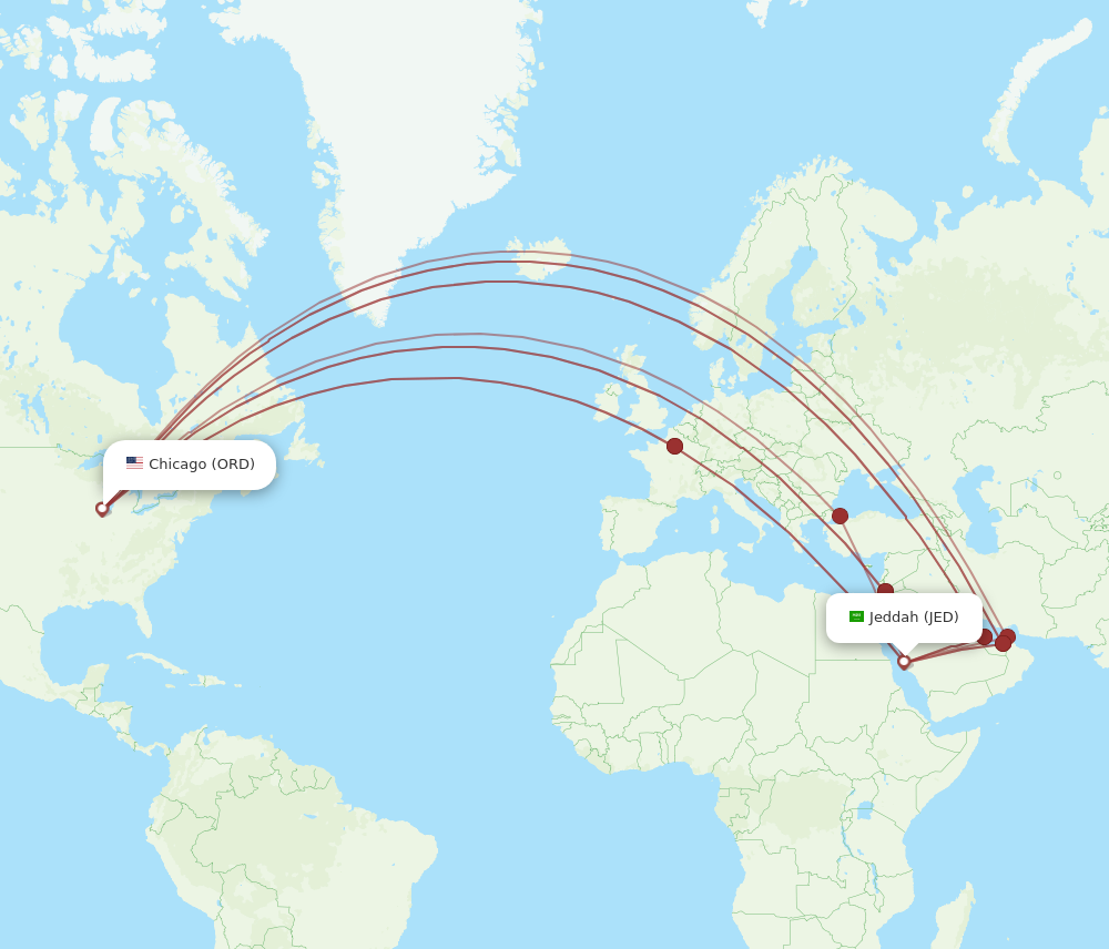JED to ORD flights and routes map