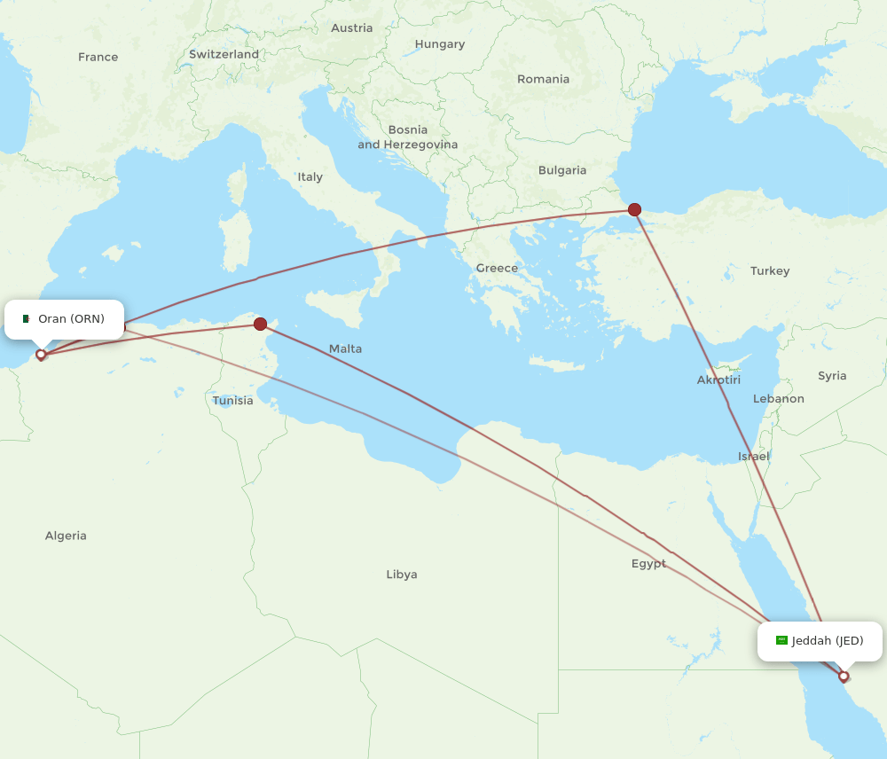 JED-ORN flight routes