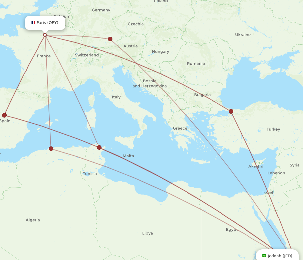 JED to ORY flights and routes map