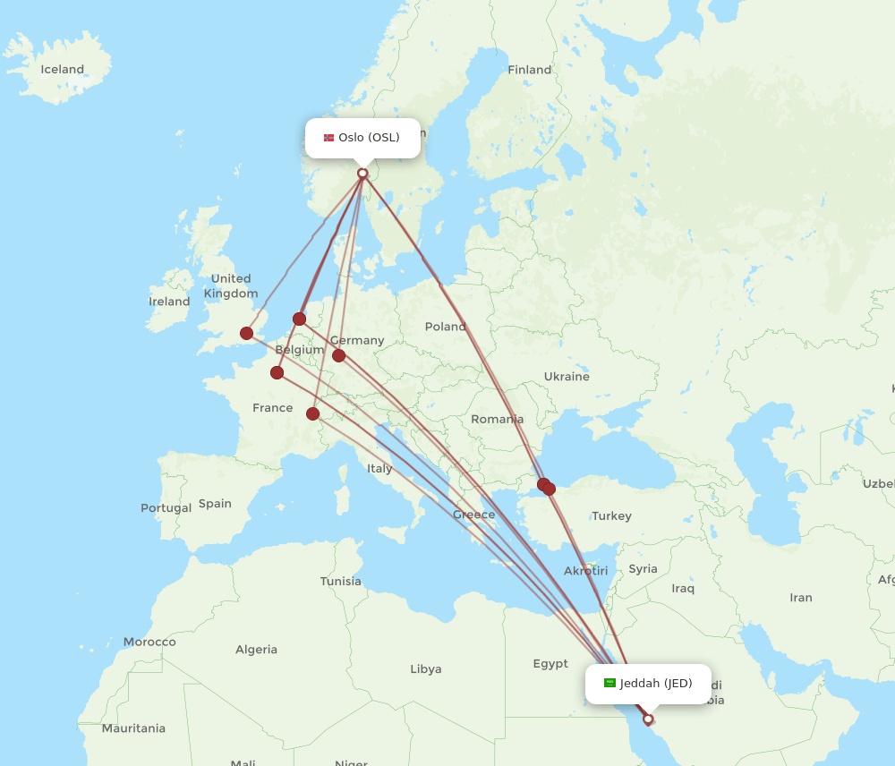 JED to OSL flights and routes map