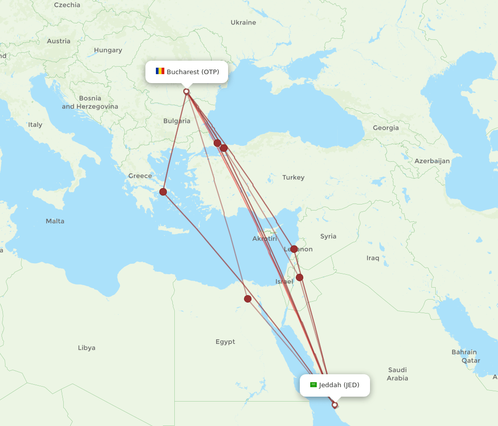JED to OTP flights and routes map