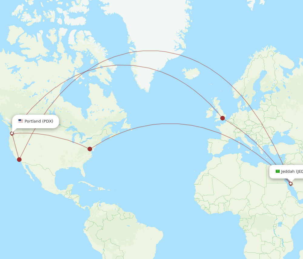 JED-PDX flight routes