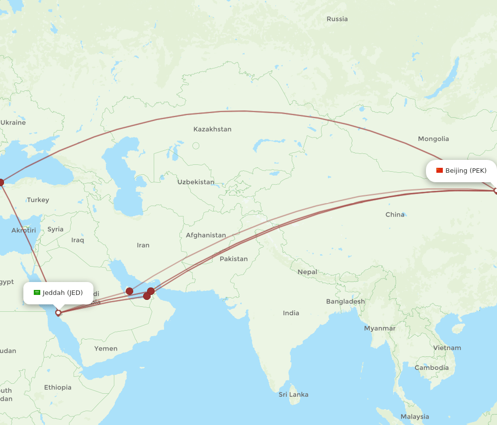 JED-PEK flight routes