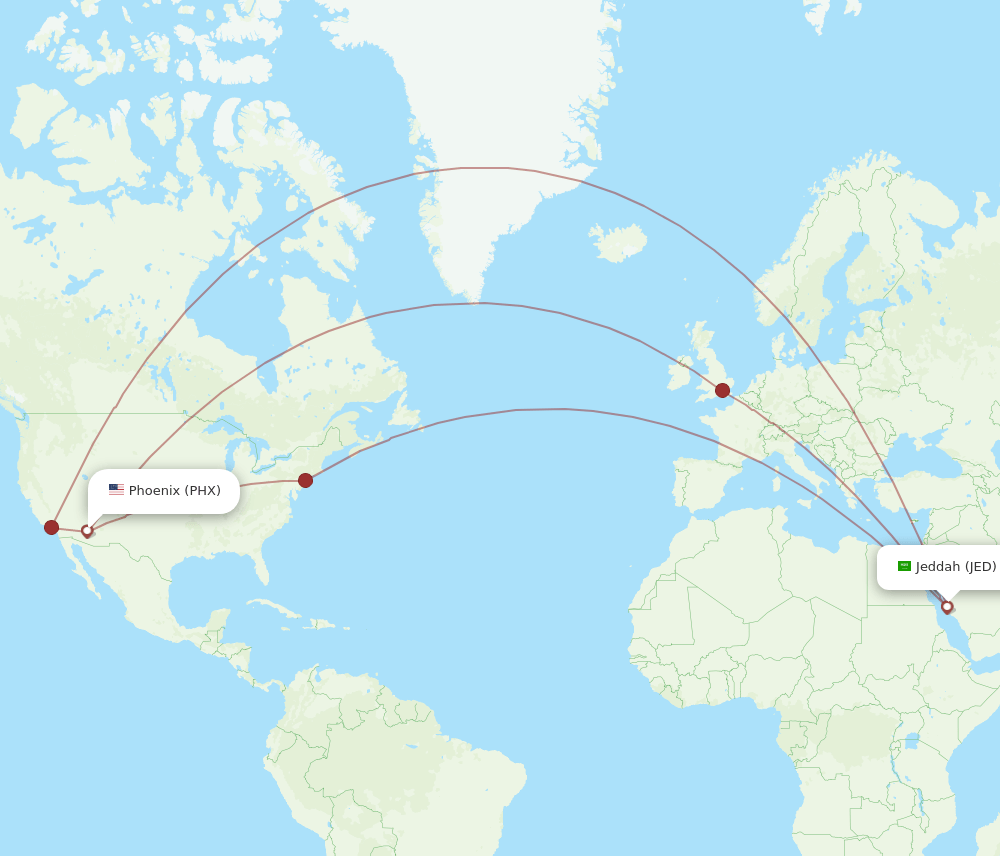 JED-PHX flight routes