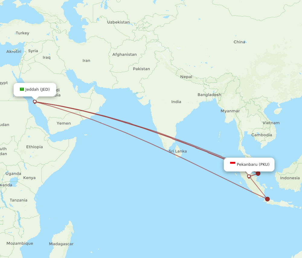 JED to PKU flights and routes map