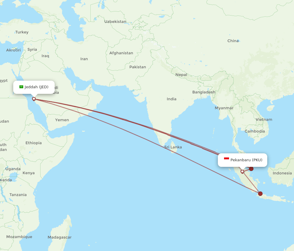 JED-PKU flight routes