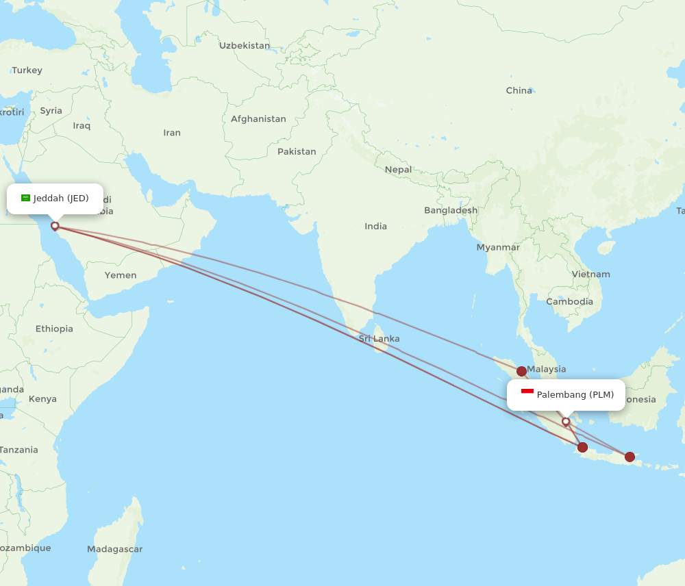 JED to PLM flights and routes map