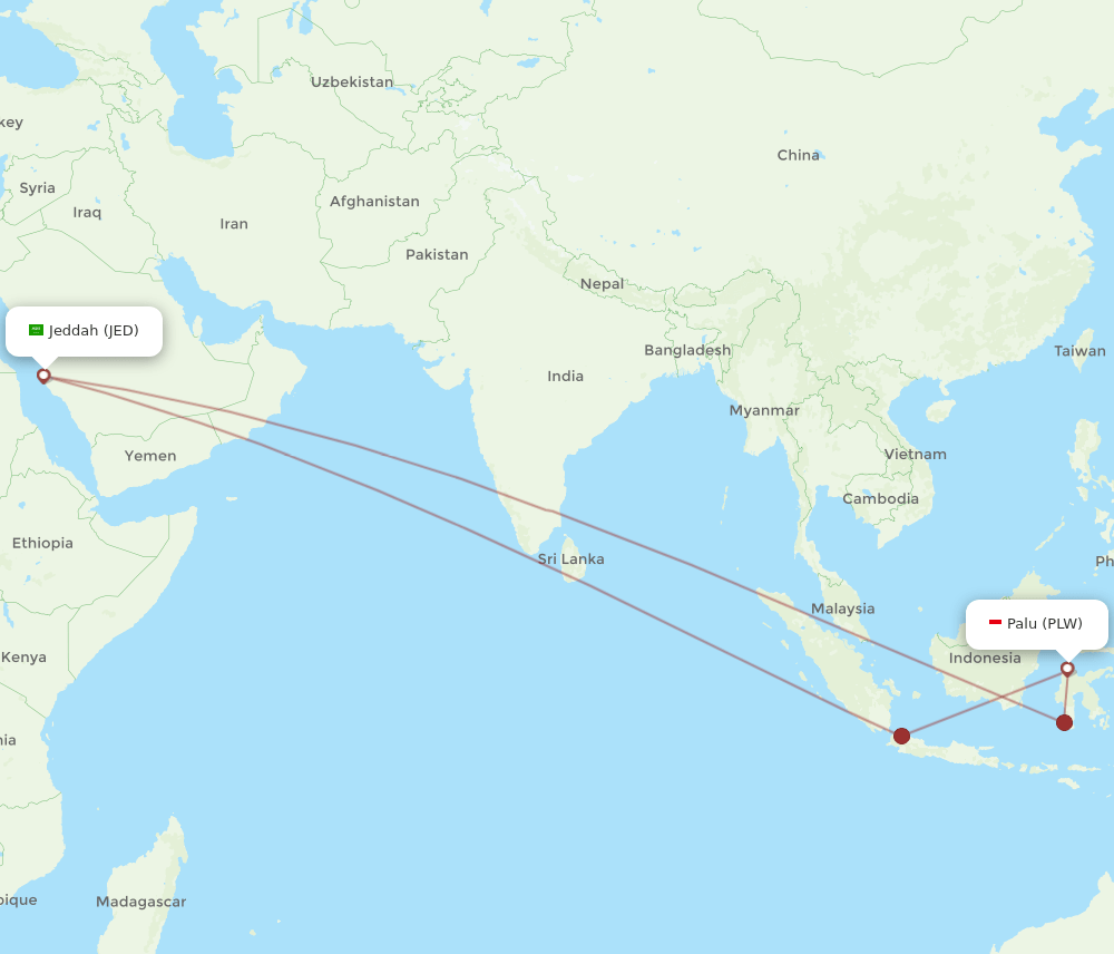 JED-PLW flight routes