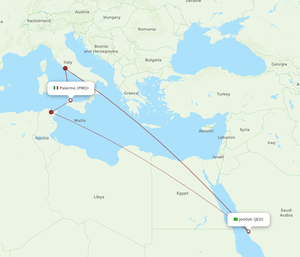 JED-PMO flight routes