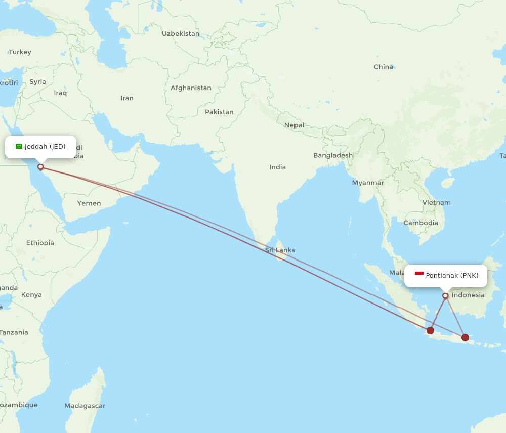 JED to PNK flights and routes map