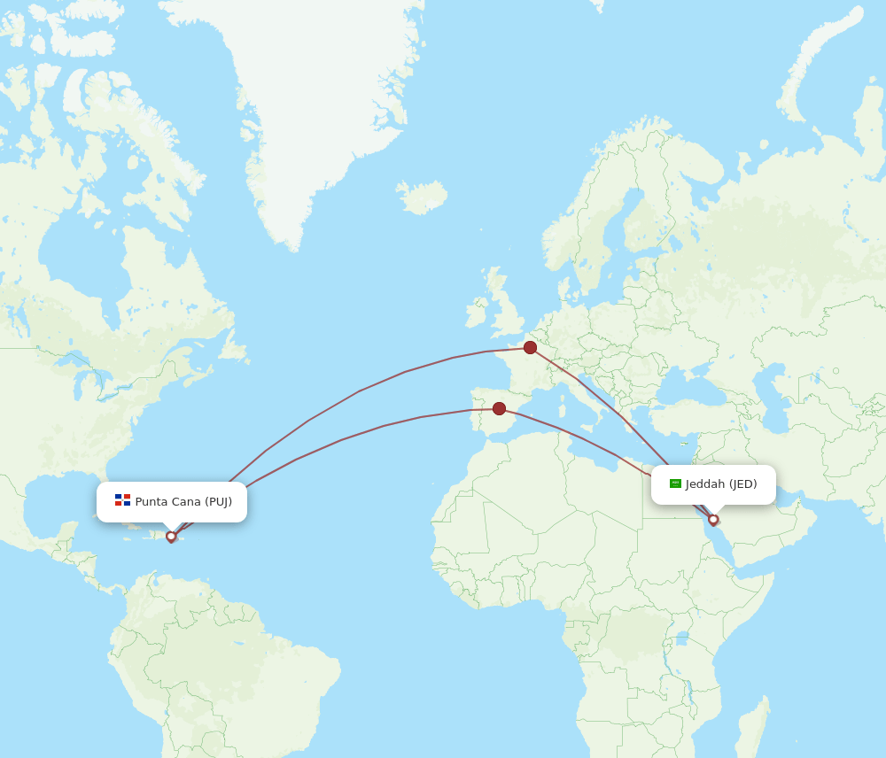 JED-PUJ flight routes