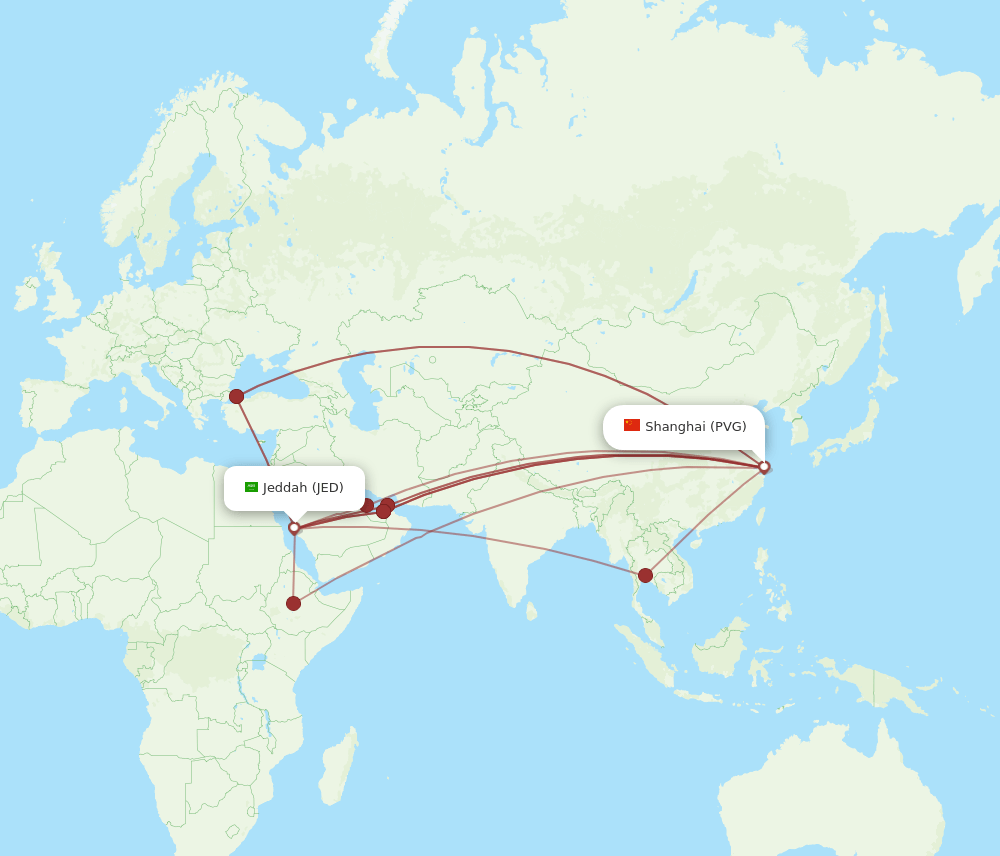 JED-PVG flight routes