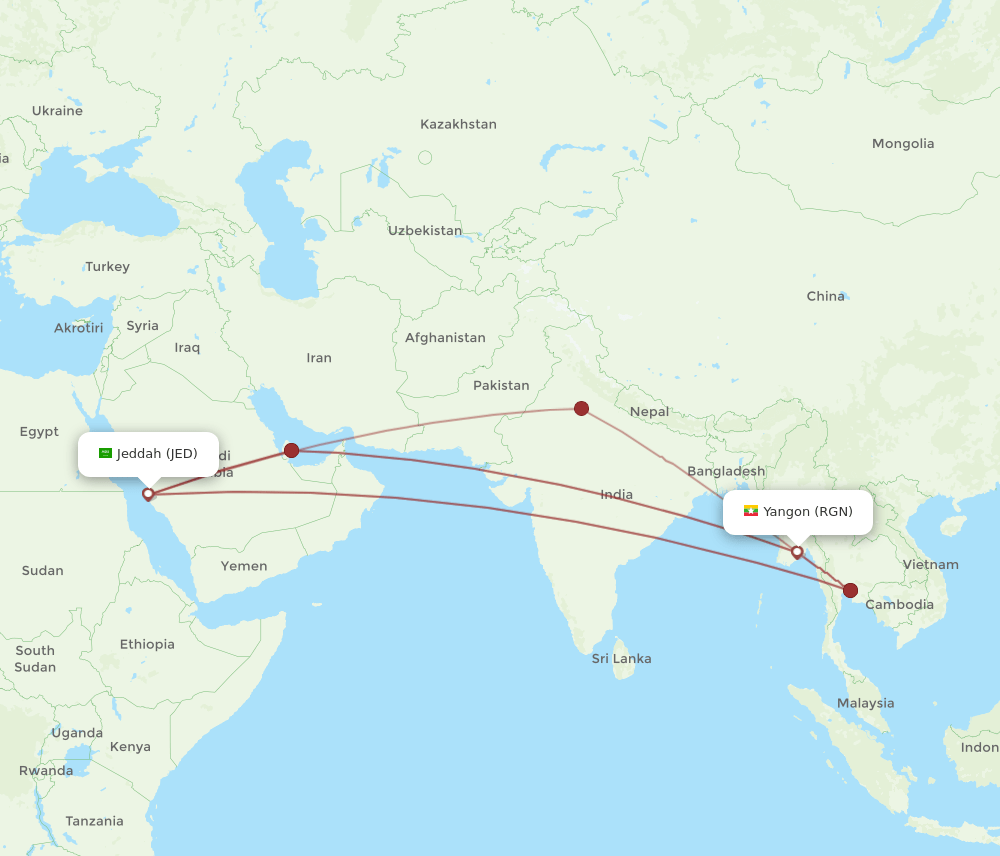JED-RGN flight routes