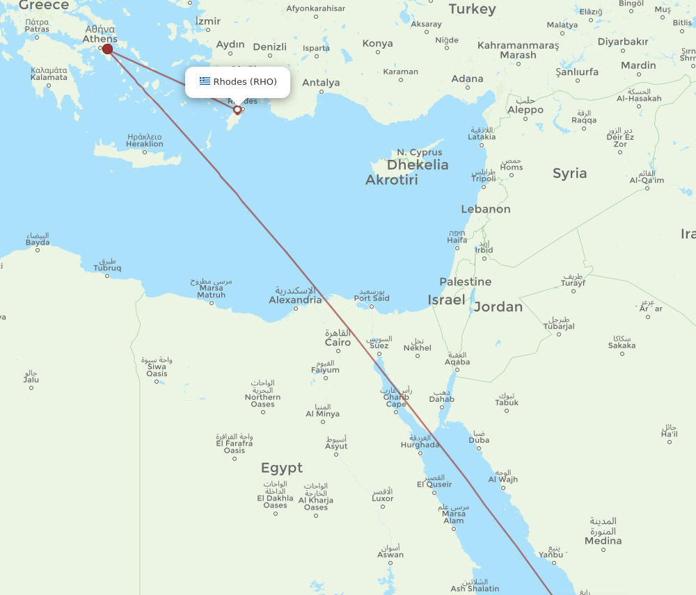 JED to RHO flights and routes map