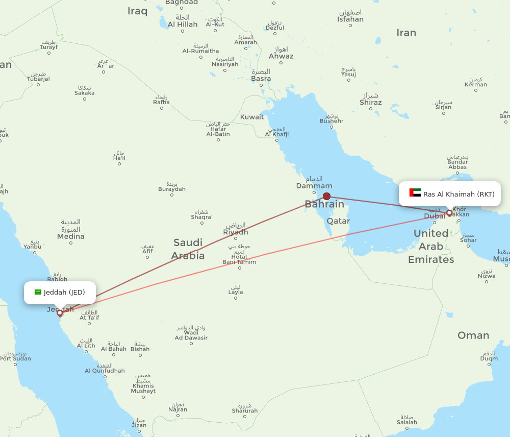 JED to RKT flights and routes map