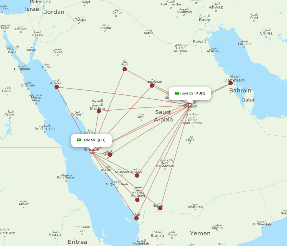 JED to RUH flights and routes map