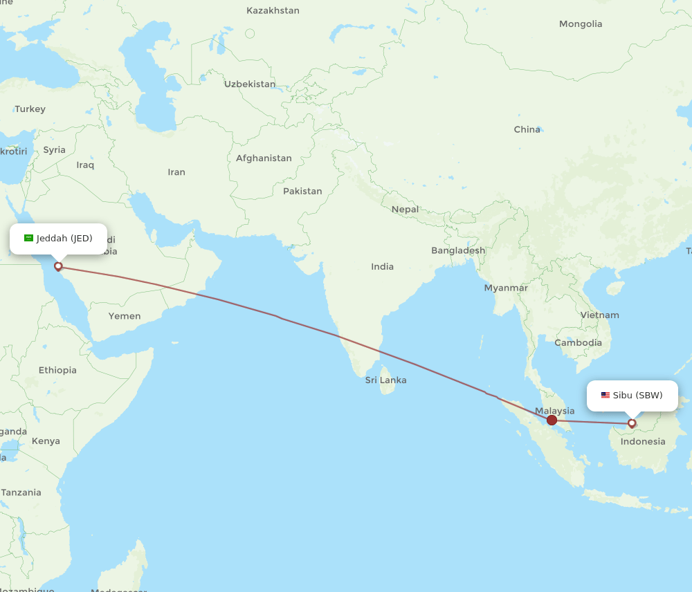 JED to SBW flights and routes map