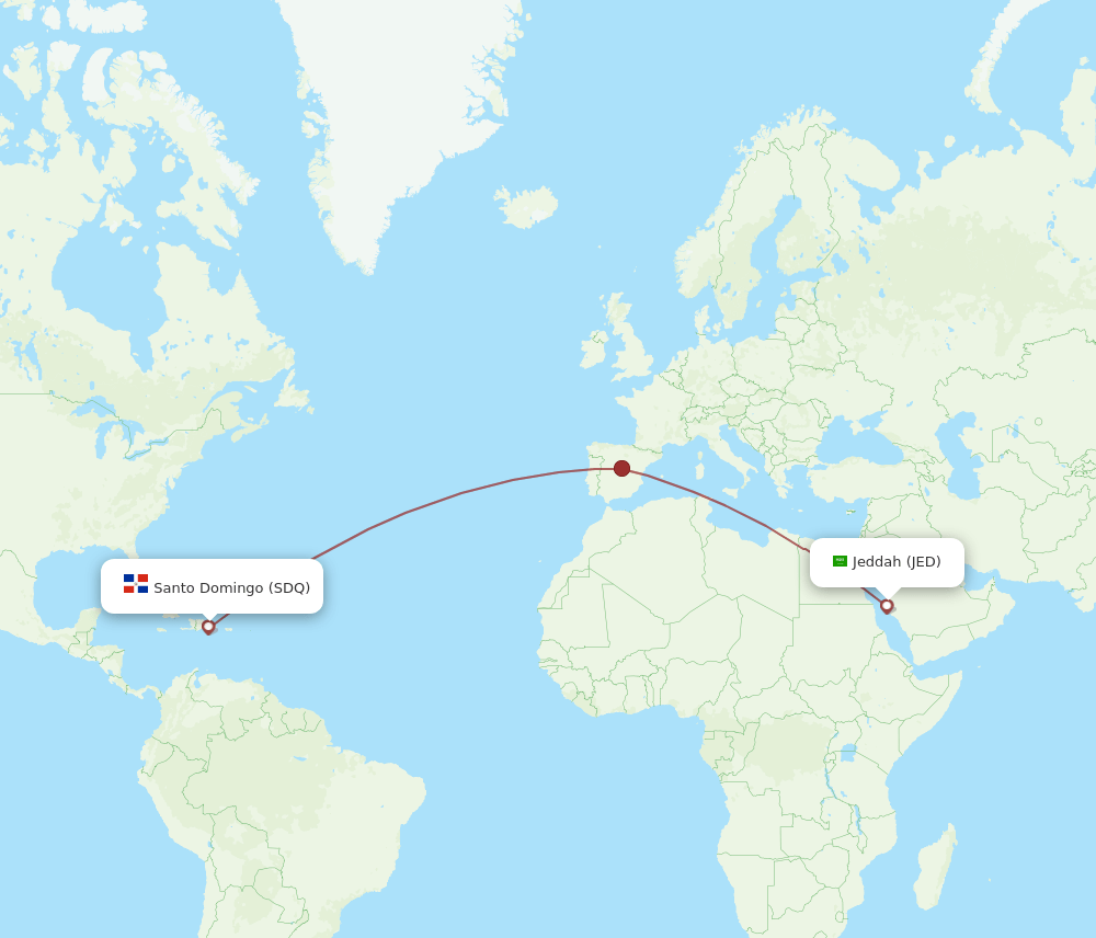 JED to SDQ flights and routes map