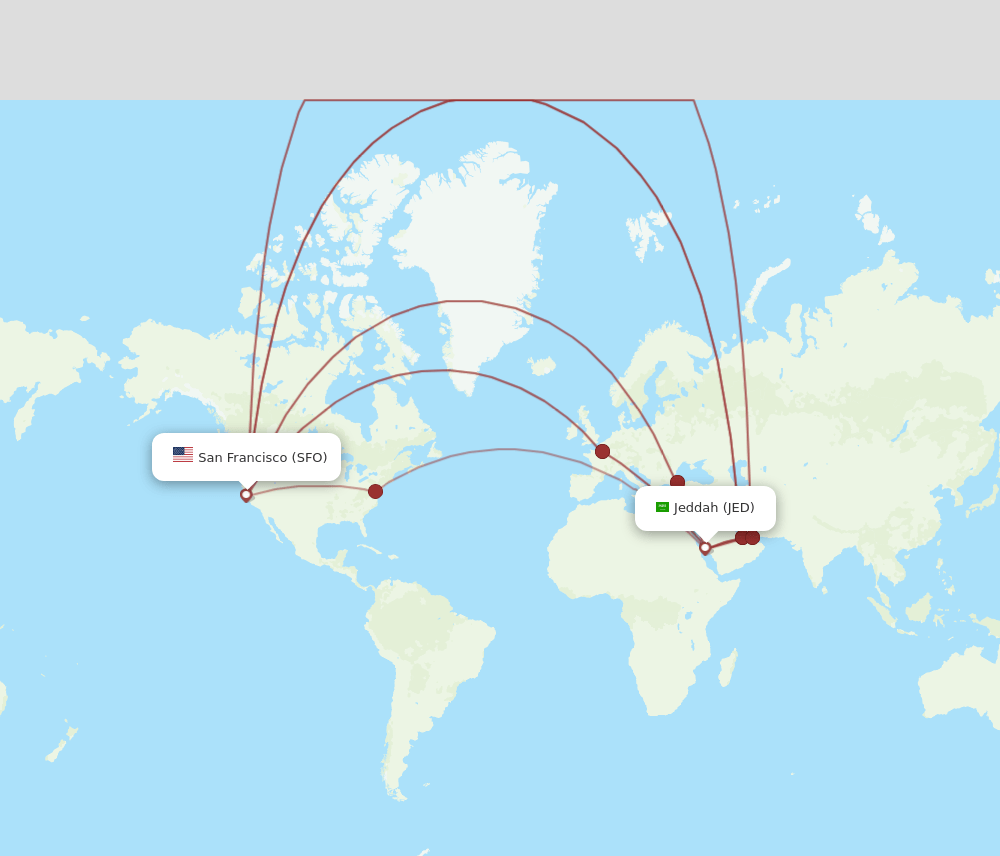 JED to SFO flights and routes map