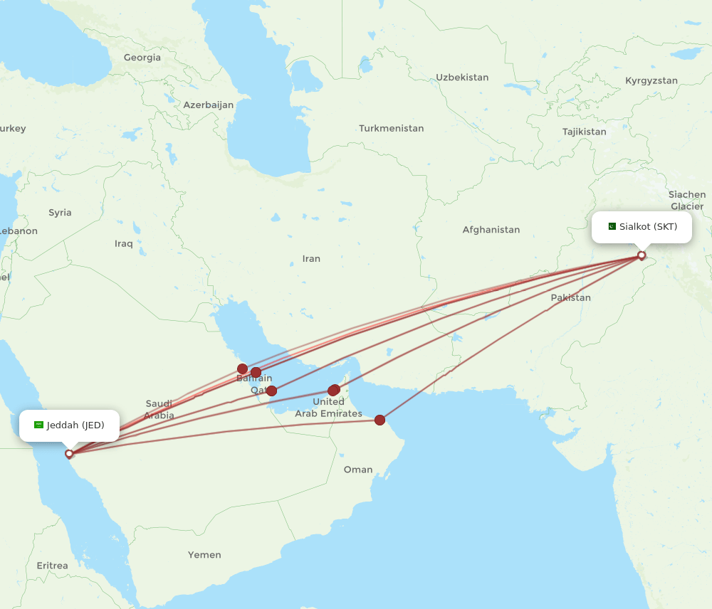 JED to SKT flights and routes map