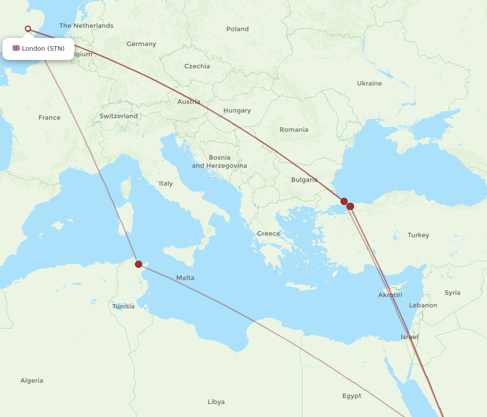 JED-STN flight routes