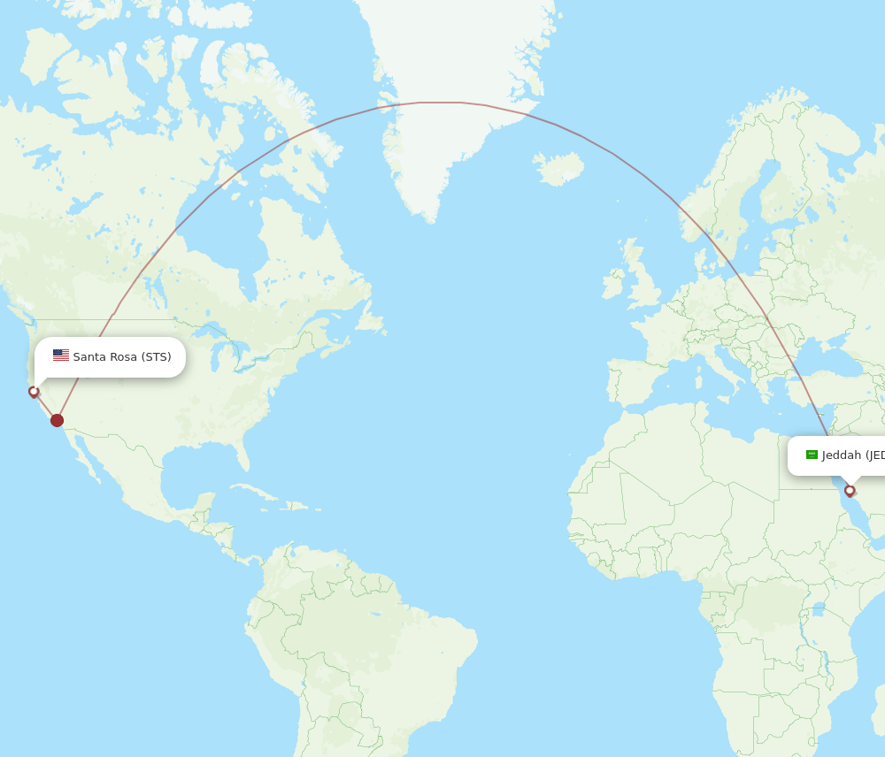 Jeddah - Santa Rosa route map and flight paths