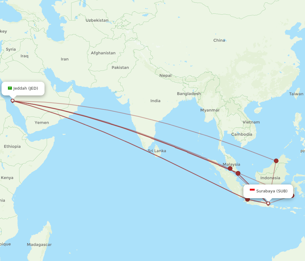 JED-SUB flight routes