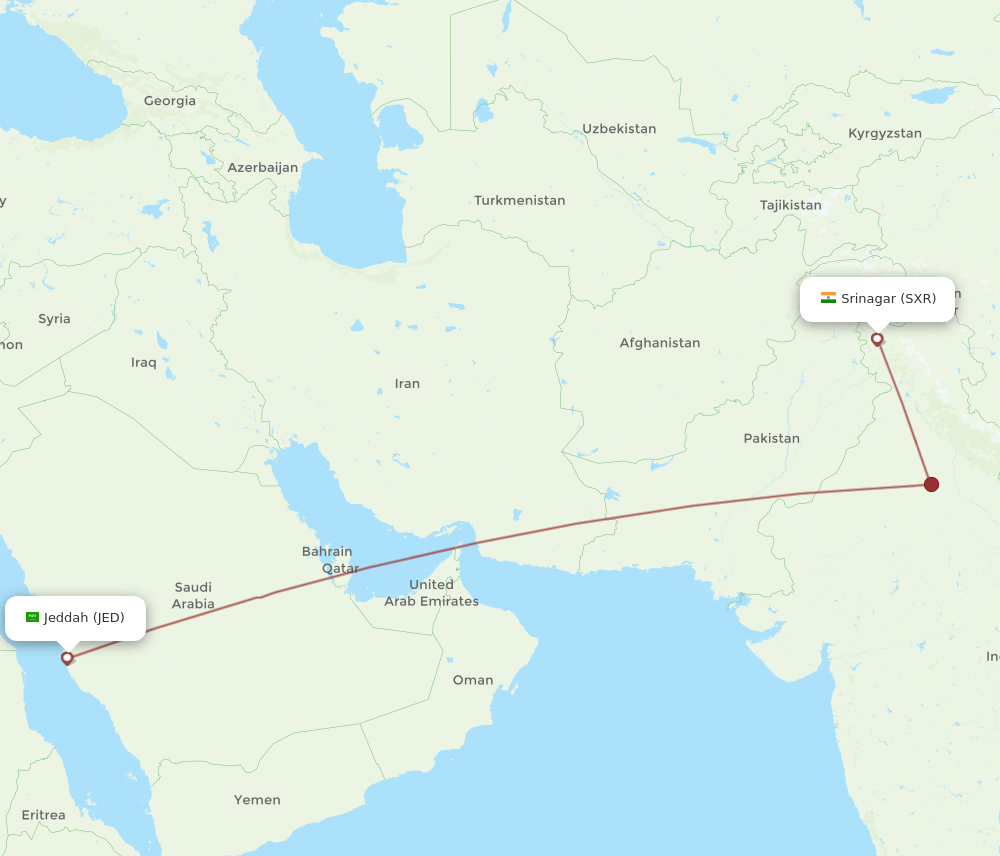 JED to SXR flights and routes map