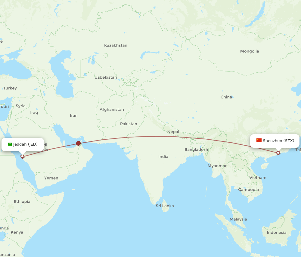 JED-SZX flight routes