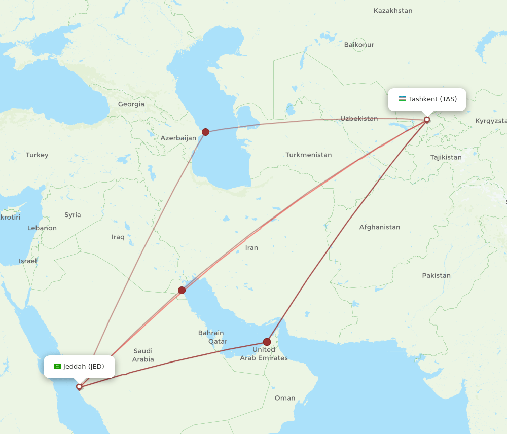 JED to TAS flights and routes map