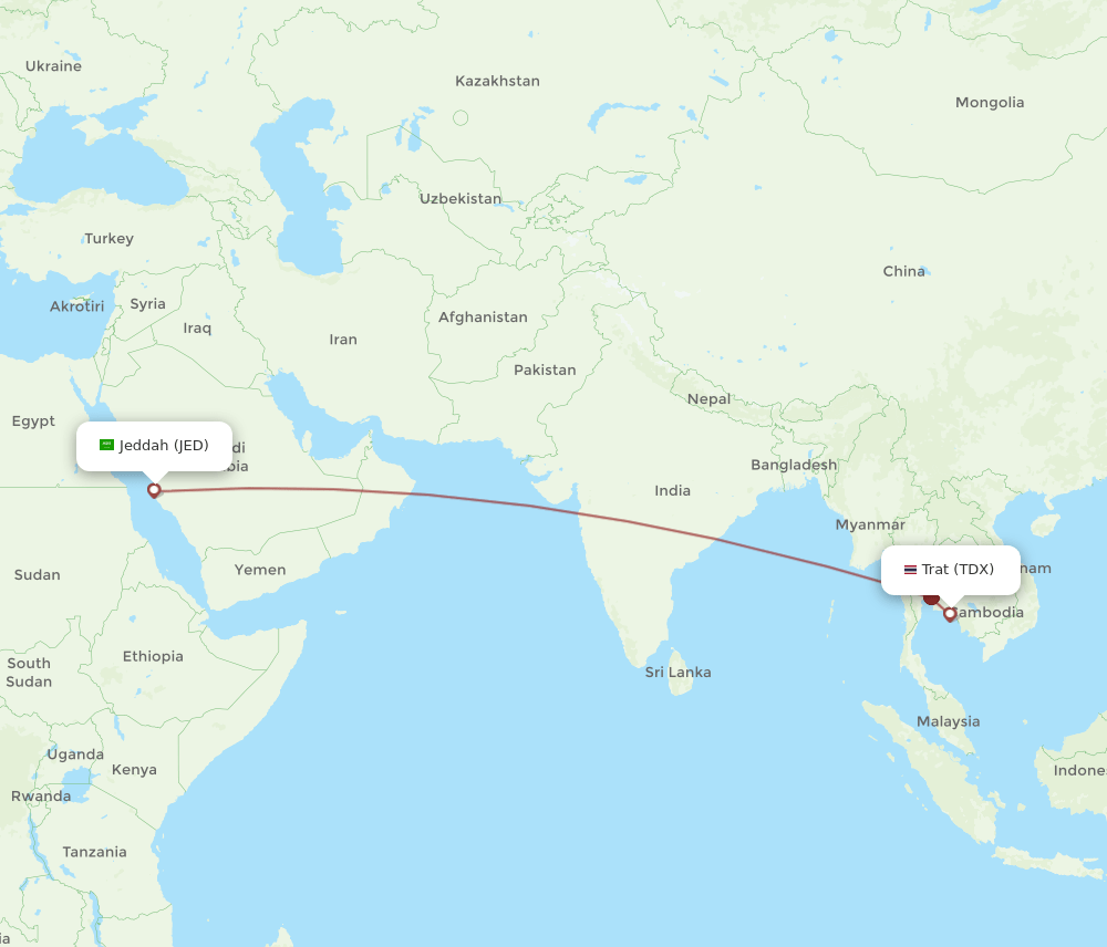 JED to TDX flights and routes map