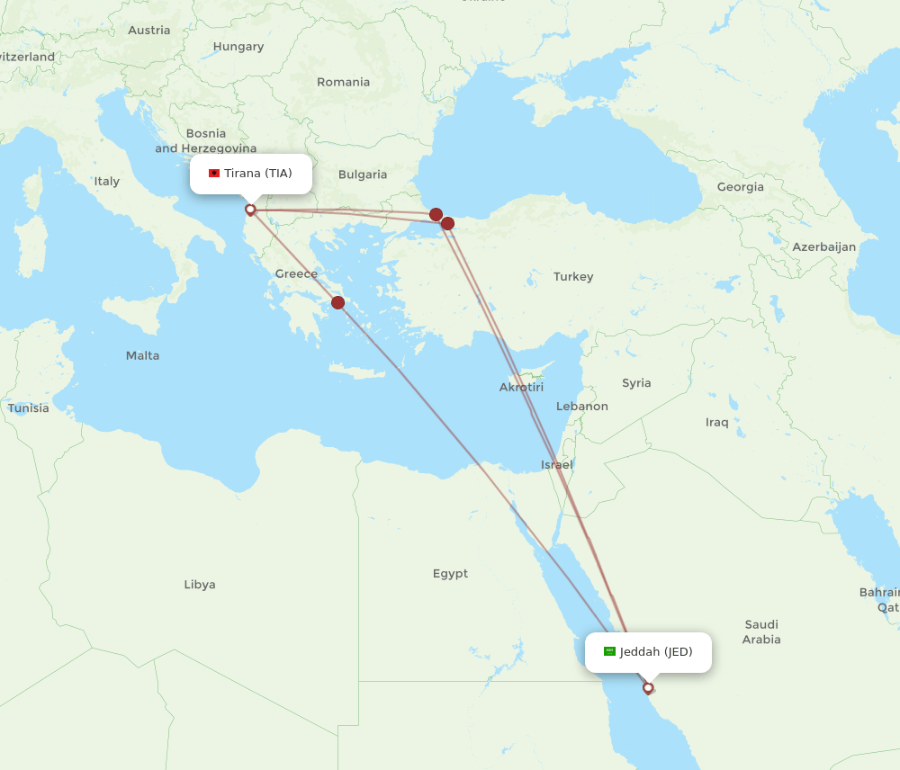 JED-TIA flight routes