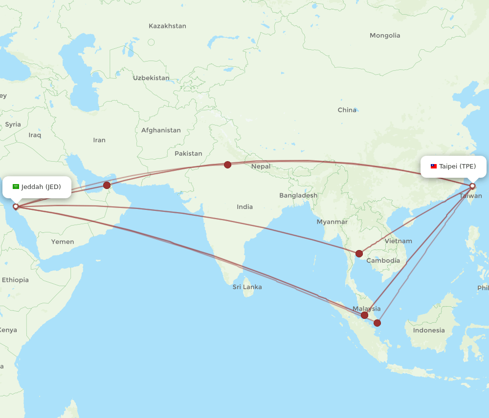 JED-TPE flight routes