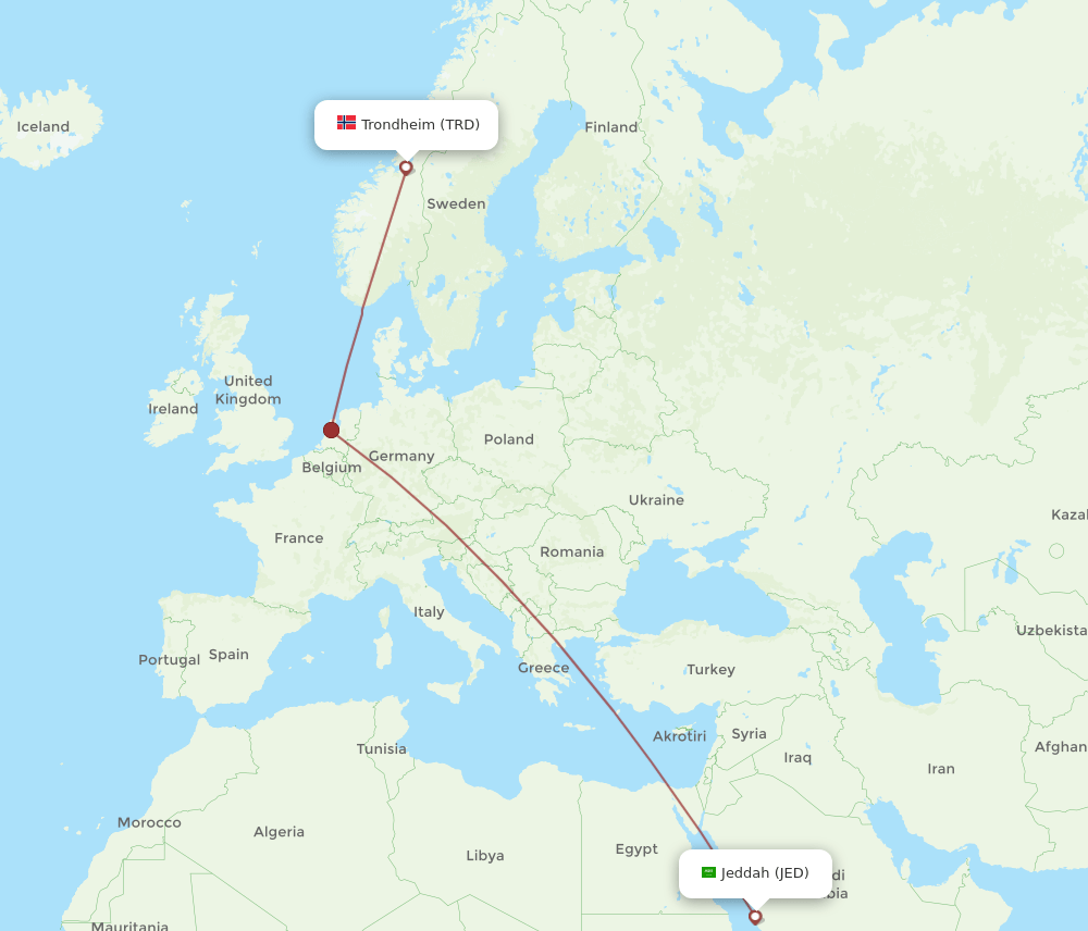 JED-TRD flight routes