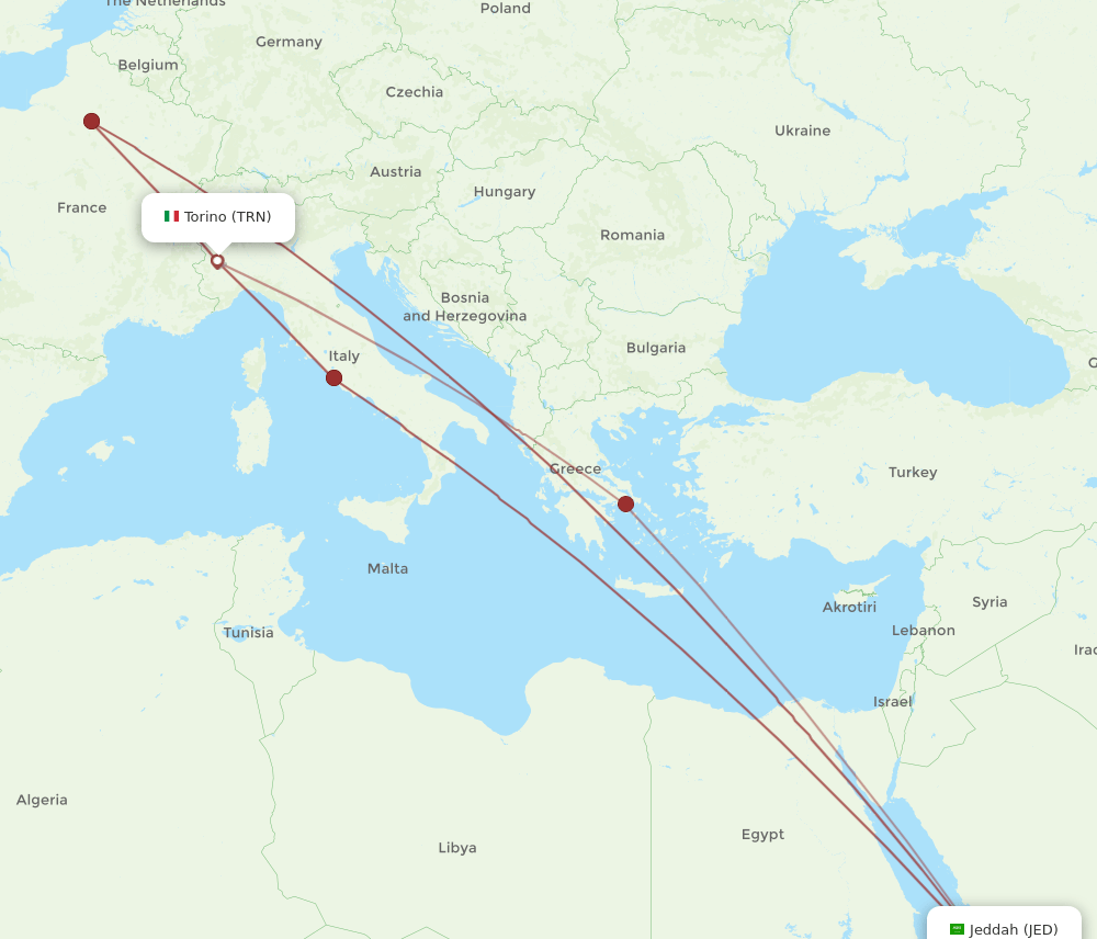 JED-TRN flight routes