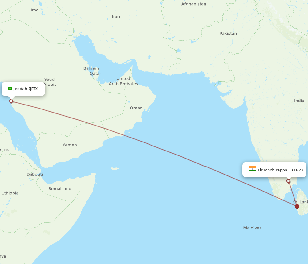 JED to TRZ flights and routes map