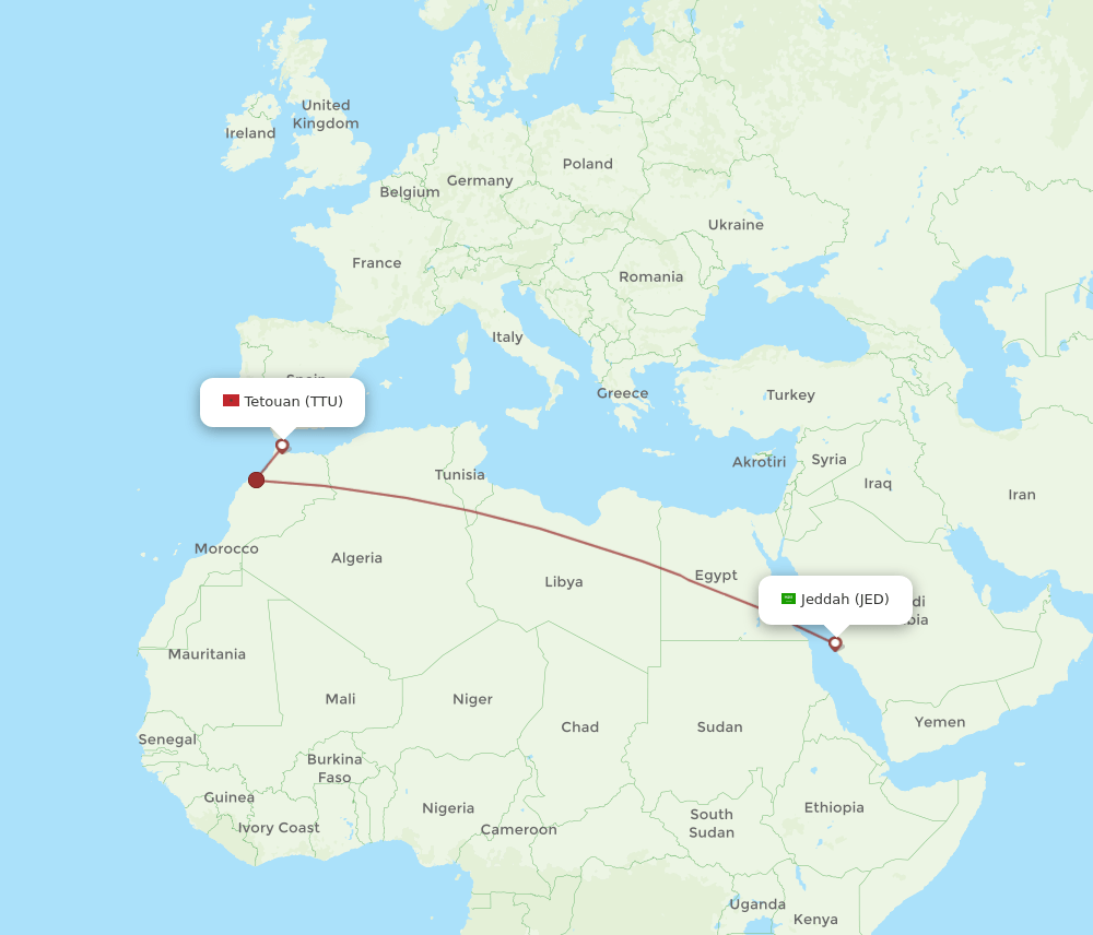 JED to TTU flights and routes map