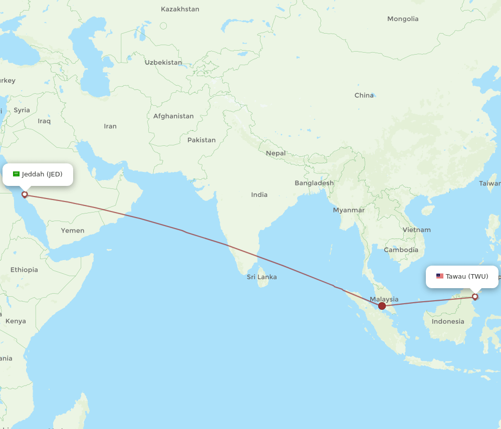 JED-TWU flight routes