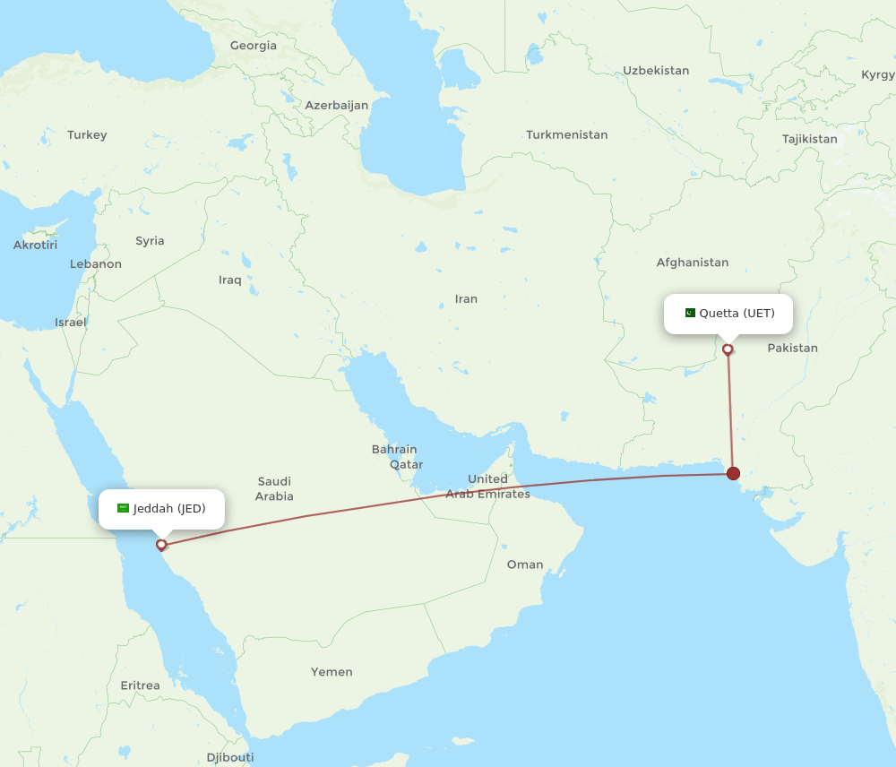 JED to UET flights and routes map