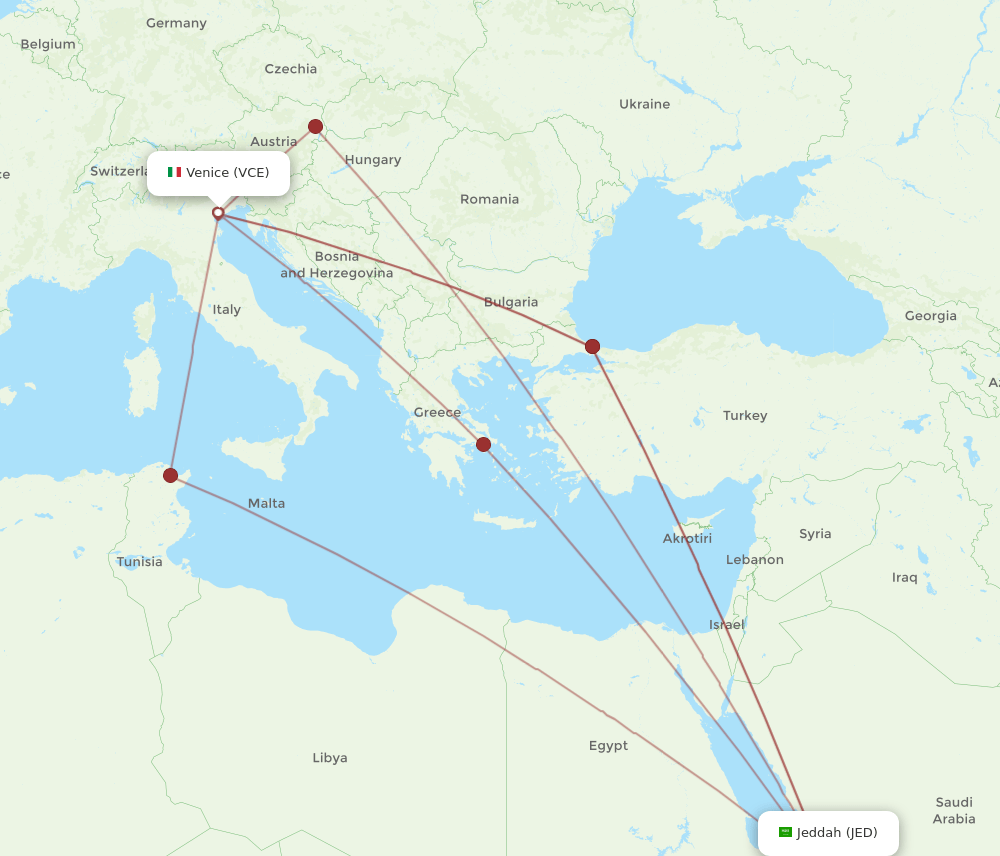 JED-VCE flight routes