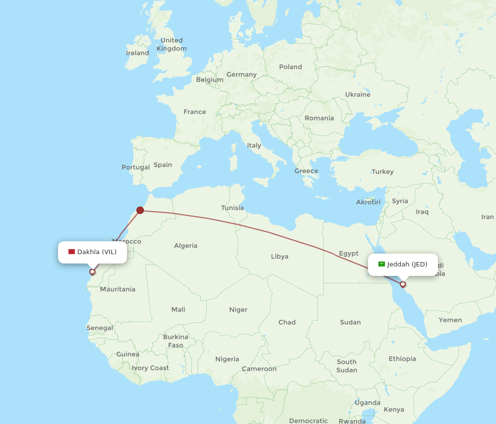 JED-VIL flight routes