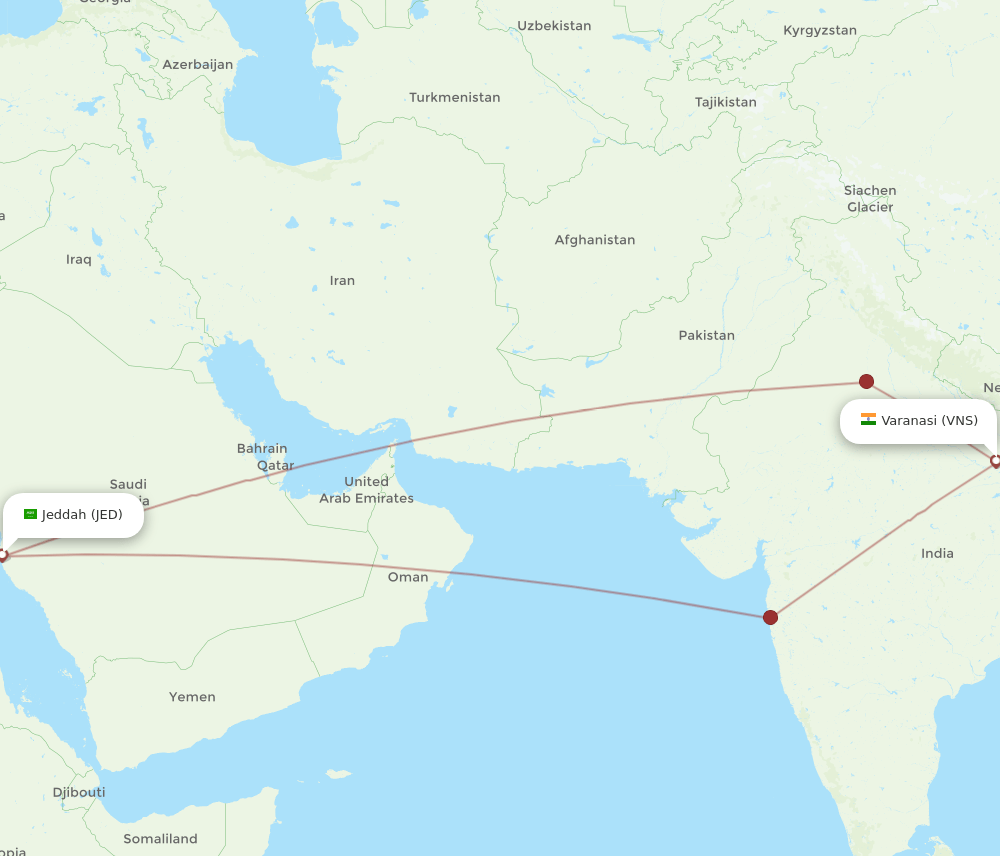 JED-VNS flight routes